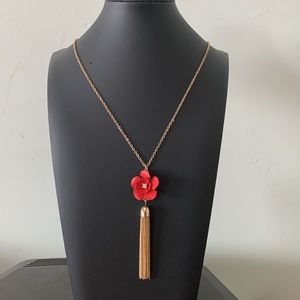 LOFT Red Floral Tassel Necklace